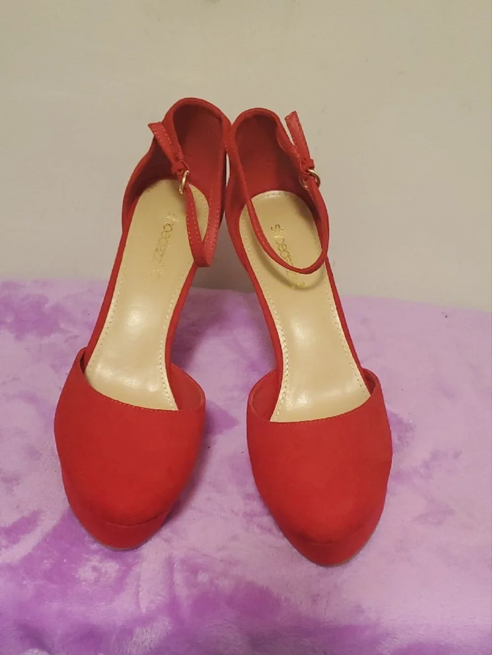 Shoe Dazzle Red Platform Ankle-Strap Block Heels
